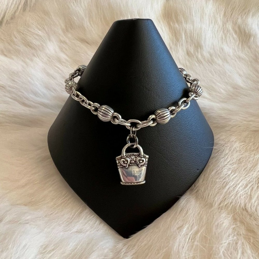 Retro Purse Link Bracelet Silver Tone Metal‎ Decorative Heart Lobster Clasp 7929
